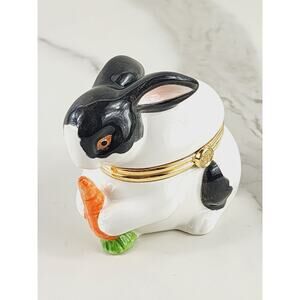 Mini Bunny Shaped Carrot Trinket Jewelry Box 3" Bunny Hutch by Peggy Jo Ackley